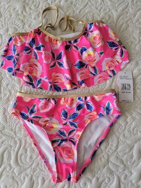 Betsey Johnson girls roses swim 2pc suit- tag detached